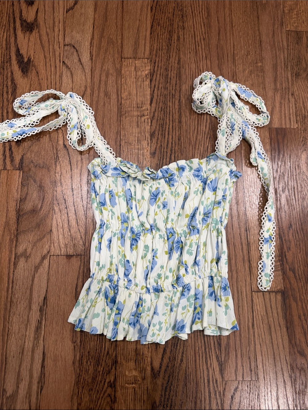 Winston White Floral Smocked Tie-Shoulder Women's Top in Blue and White Size XS
